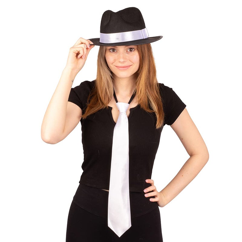 Tigerdoe Fedora Hat â€“ Fedora Gangster Hat With White Tie â€“ (2 Pc Set) 1920's Menâ€™s accessories - Image 3